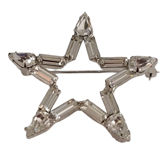 B. David Clear Prong Set Baguette Rhinestones Star Brooch Pin, Signed K988 - Picture 4 of 10